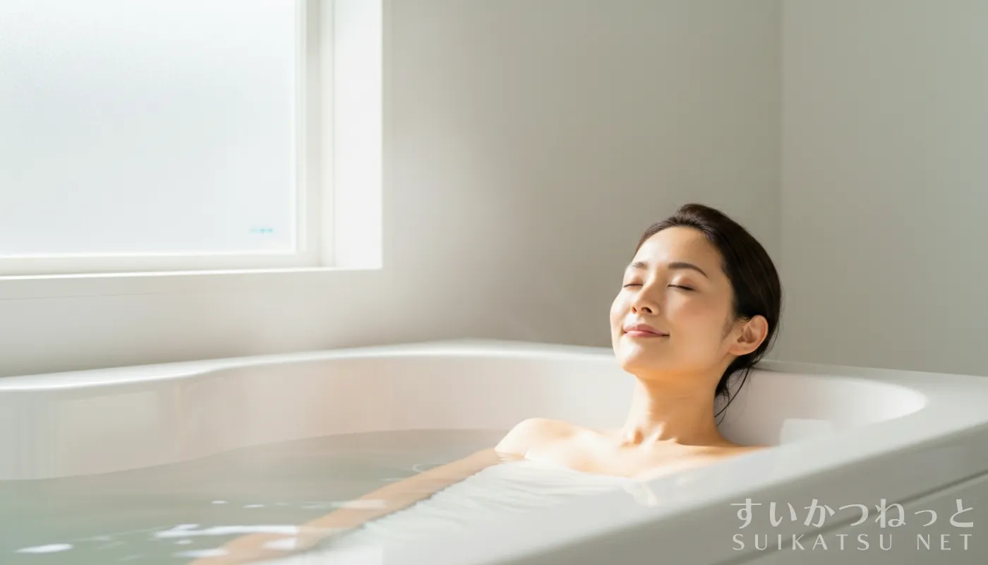 水素風呂に入っている女性