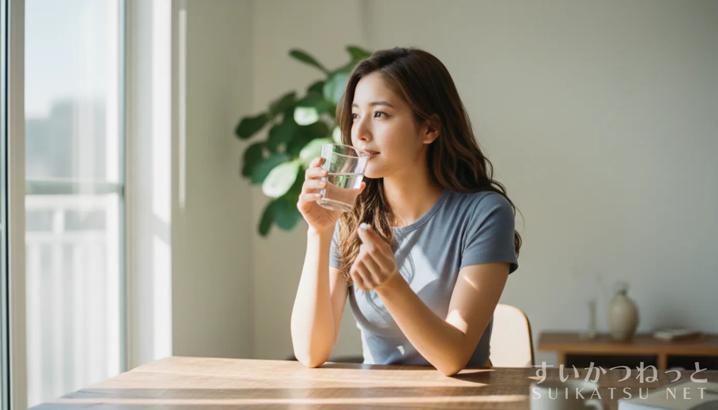 水素サプリを飲んでいる綺麗な女性