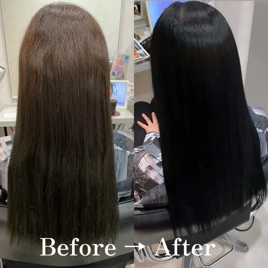 水素トリートメントでパサついた髪が艶やかな黒髪になった事例