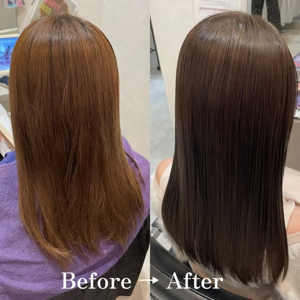 水素トリートメントで褪色した髪が艶のあるまとまり髪に改善した事例