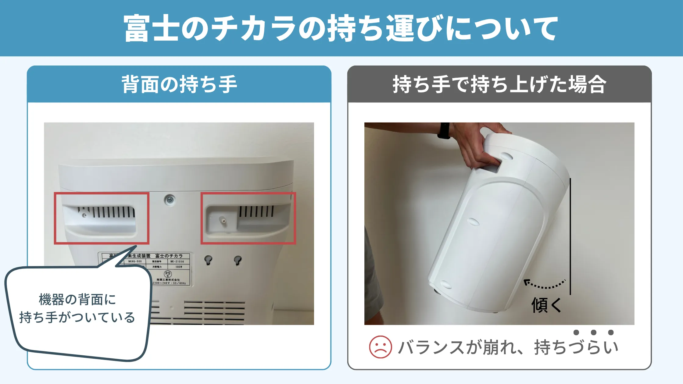 トライズの水素吸入器「富士のチカラ」の持ち運びの解説