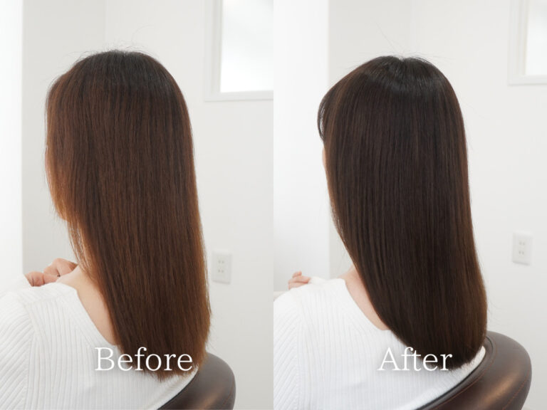 水素トリートメントで乾燥した髪がしっとり艶髪に改善した事例