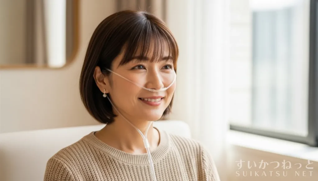 水素吸入をしている女性