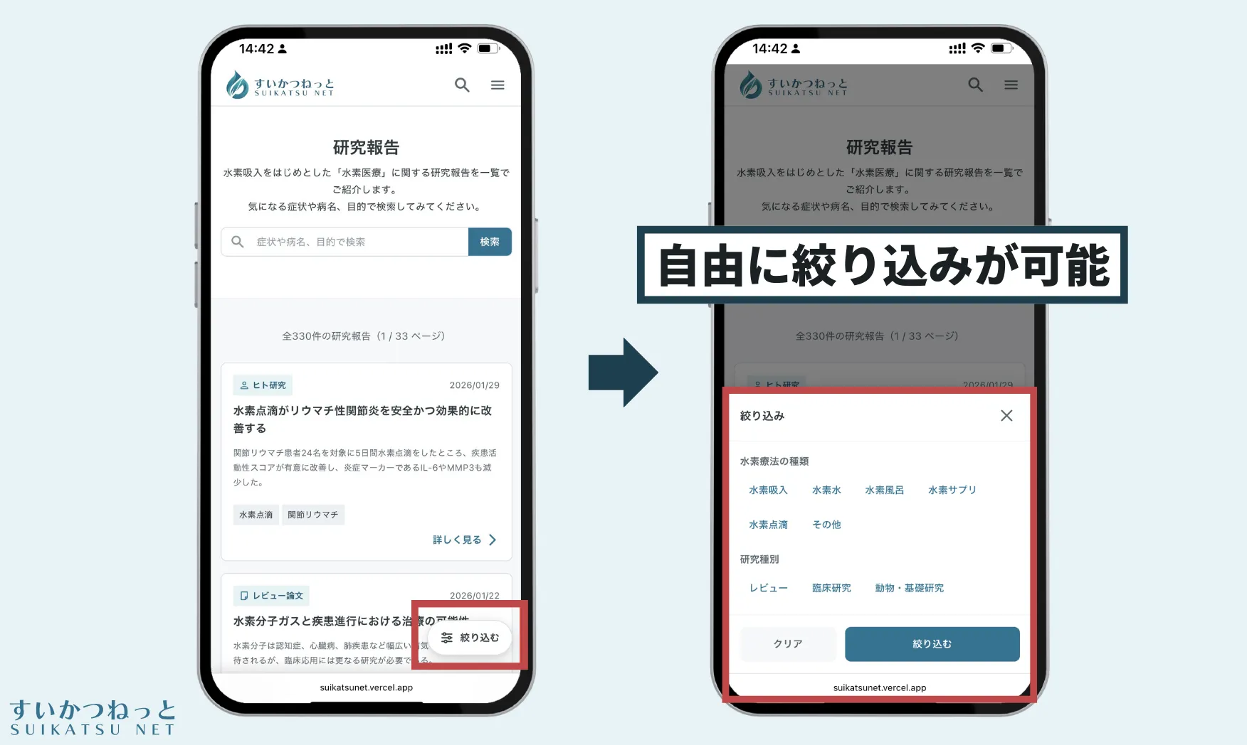 研究報告ページの絞り込みの使い方